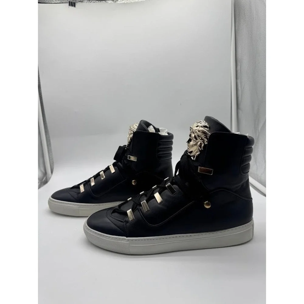 Versace Medusa Head High Top Sneakers Black Leather Gold Hardware Unisex IT 40